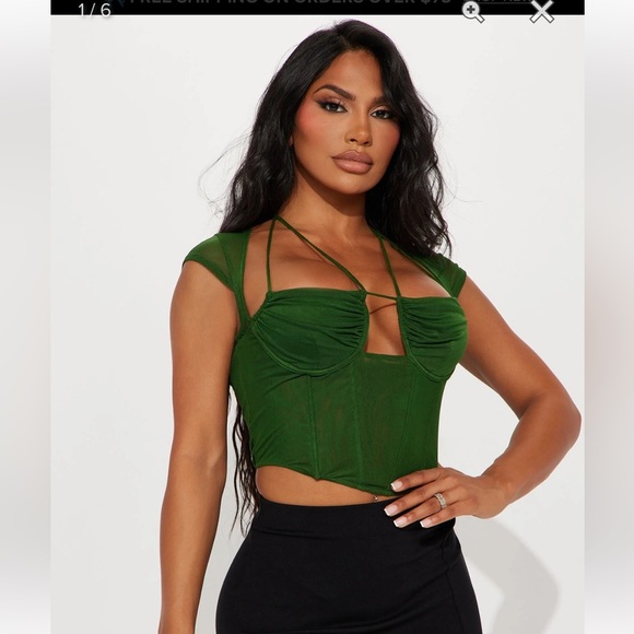 Fashion Nova Green Mesh Crop Top - Picture 1 of 5